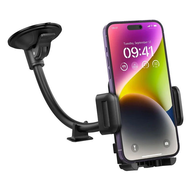 Car Phone Holder - Universal Long Arm Windshield Mount - iPhone14 13 ProMax 12 Pro 11 X - Extra Dashboard Base