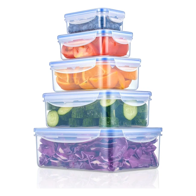 Recipientes para alimentos sin BPA - 5 piezas - Envase y tapa - Apto para microondas, congelador y lavavajillas