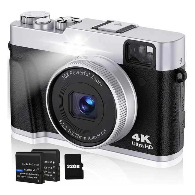 CamKory Cámara Fotos Digital 4K 48MP Autofoco Tarjeta 32GB Visor Óptico