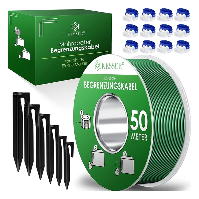 Kesser Begrenzungskabel 50m - 200 Erdspieße - 12 Kabelverbinder - Rasenmäher Zubehör