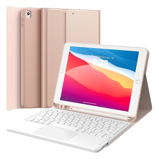 Coque clavier iPad 9ème génération AZERTY avec trackpad, clavier détachable sans fil - Rose Gold