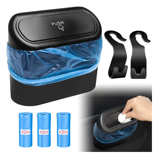 Poubelle de voiture Fiteber - Mini poubelle avec couvercle - Rangement portable - 45 sacs inclus - Noir