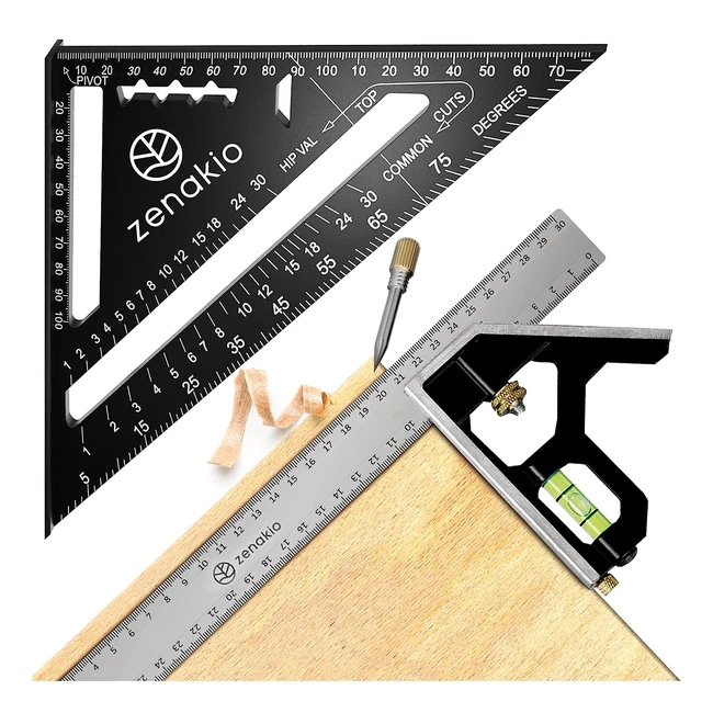 Set Falegnameria 12en1 - Squadra Metallo 185mm - Squadra Combinata Legno 300mm - Utensili Falegnameria