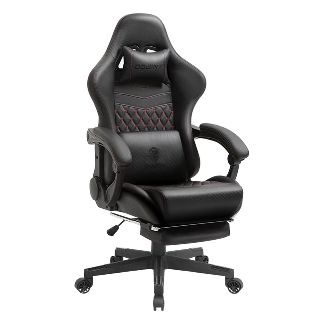 Dowinx Gaming Chair - Ergonomischer Bürostuhl mit Massage-Lendenstütze, Rennstil, PU-Leder, verstellbarer Schwenkstuhl mit Fußstütze, Schwarz/Rot