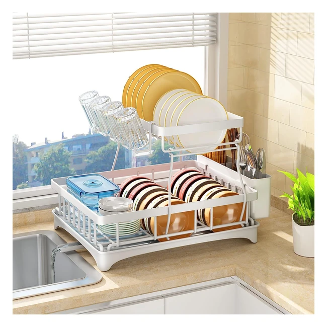 Escurreplatos desmontable 2 niveles Sayzh - Gran capacidad, soporte utensilios, estante tazas - Blanco