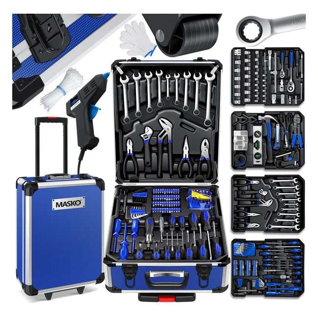 Masko 969-teiliger Werkzeugkoffer Profi-Werkzeugtrolley blau