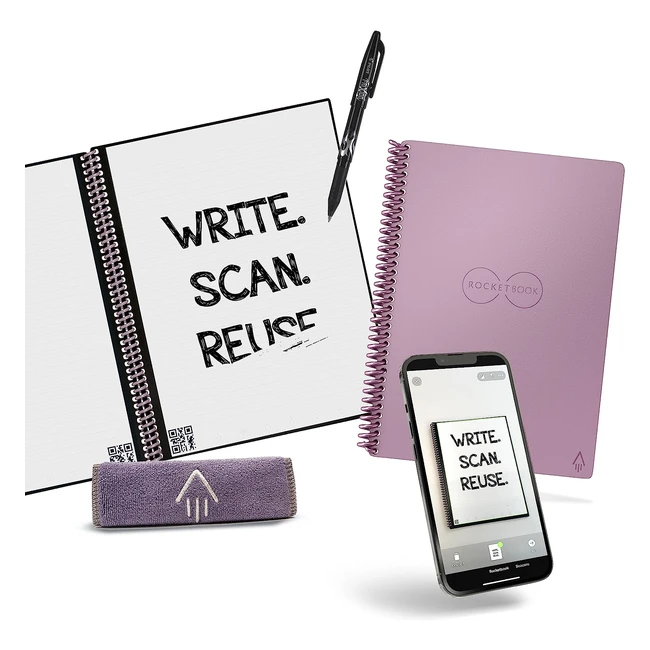 Rocketbook Smart Reusable Notebook - Executive Size, Pink Lined, 6x88 - No More Wasting Paper!