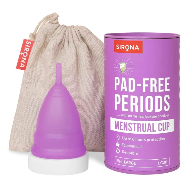 Sirona Reusable Menstrual Cup - No Odor, No Rashes, 12-Hour Protection - Heavy Flow Large