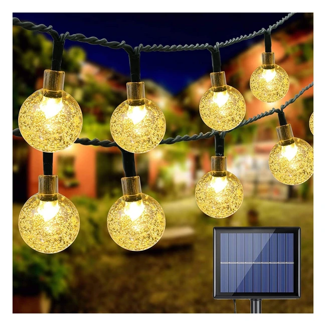 Guirnaldas Luces Solares 22m 100 LED Blanco Cálido Bolas de Cristal - ¡Ilumina tu jardín con estilo!