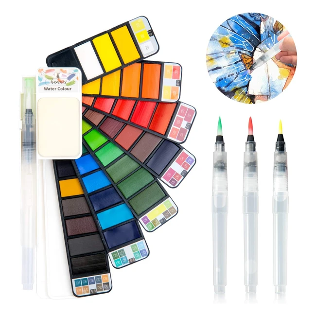 Set de peinture aquarelle voyage solide 42 couleurs + 4 pinceaux - Kit de dessin portable