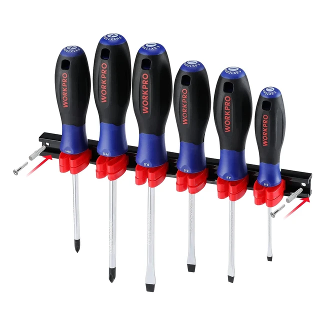 Workpro 6-Piece Screwdriver Set CRV Steel Magnetic Screwdrivers with Storage Rac