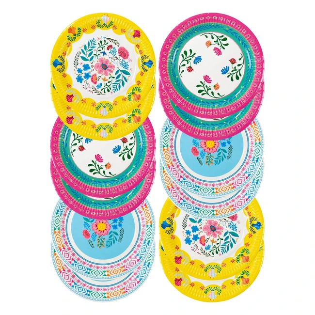 Juego de 12 platos de papel florales coloridos bohemios - Talking Tables
