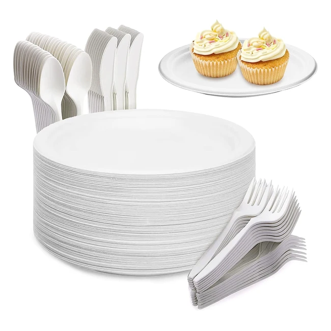 Assiettes jetables biodégradables en canne à sucre - Lot de 200 pièces