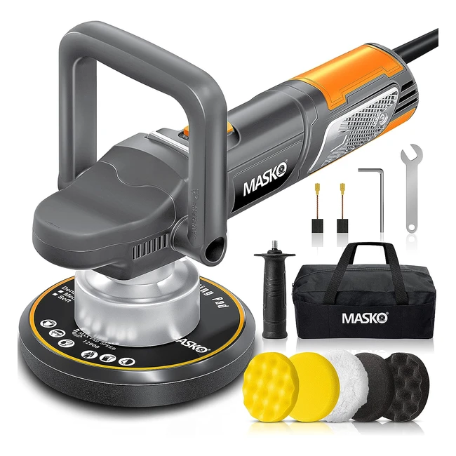 Polisseuse XXLSet 900W - Machine à polir excentrique 6 vitesses - Polissoir d'angle avec 5 éponges de polissage 150mm - Sac, poignée amovible et poignée latérale - Anthracite orange