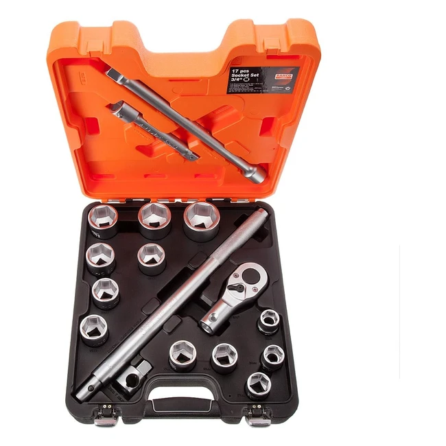 Bahco SLX17 17-Piece 3/4-Inch Drive Socket Set - Reversible Ratchet Head