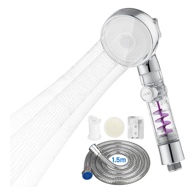 Soffione Doccia Anticalcare Alta Pressione - 3 Modalità di Spruzzo - Doccino per Doccia Anticalcare - Turbo Boost - Filtro di Cotone - Piastra in Silicone - Supporto Base