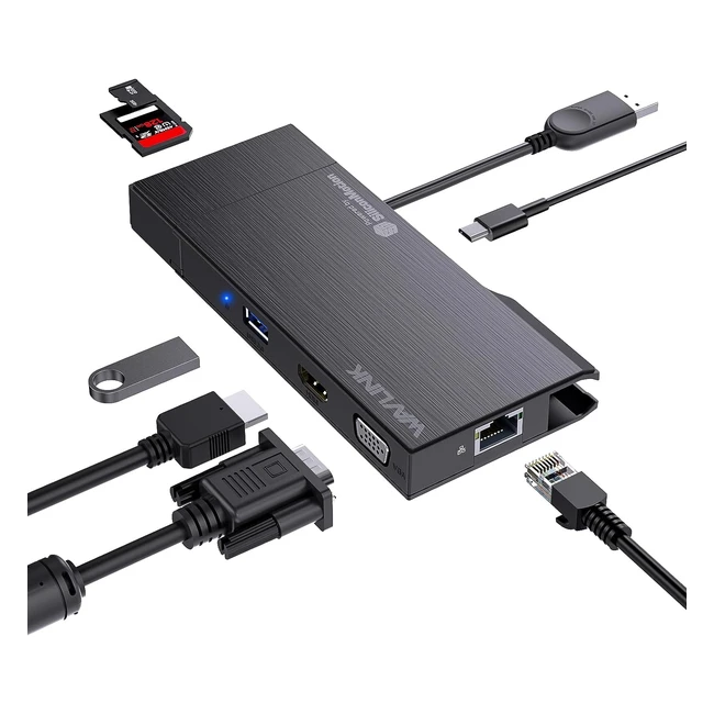 Docking Station Wavlink 9 en 1 con HDMI 4K VGA 1080p 2xUSB 3.0 5Gbps