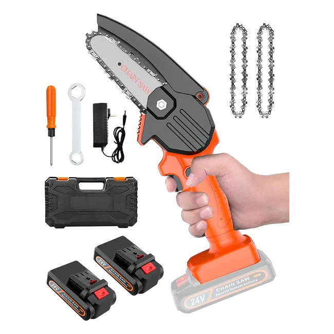 Mini Motosierra Eléctrica Inalámbrica 24V - Sierra de Poda con 3 Cadenas de 410cm