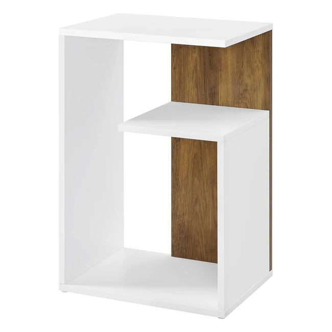 VASAGLE Side Table Bedside Table Open Storage - Modern 30x40x60cm - Rustic Walnut and White - LET224T41