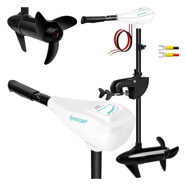Moteur bateau électrique sans permis Kesser 8 vitesses 5 avant 3 arrière réglable en hauteur inclinable 90 - 50lbs 564w 2225n blanc
