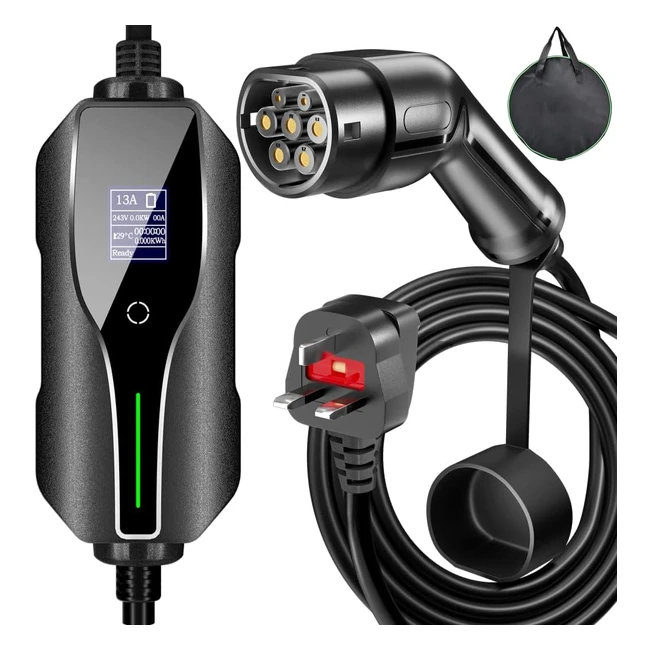 Fast Charging EV Charger Type 2 Cable - 8m - Waterproof - Adjustable - Digital Screen