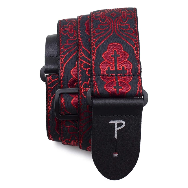 Perris Leathers TWS7071 Jacquard Guitar Strap 2 Black/Red Cross