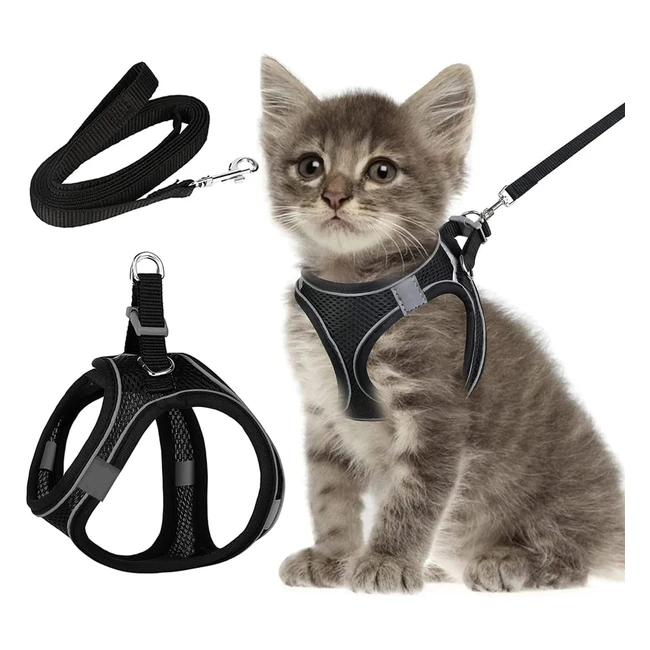 Harnais chat anti-évasion - Laisse chaton réglable - Collier - Harnais et laisses pour chats - Noir XS