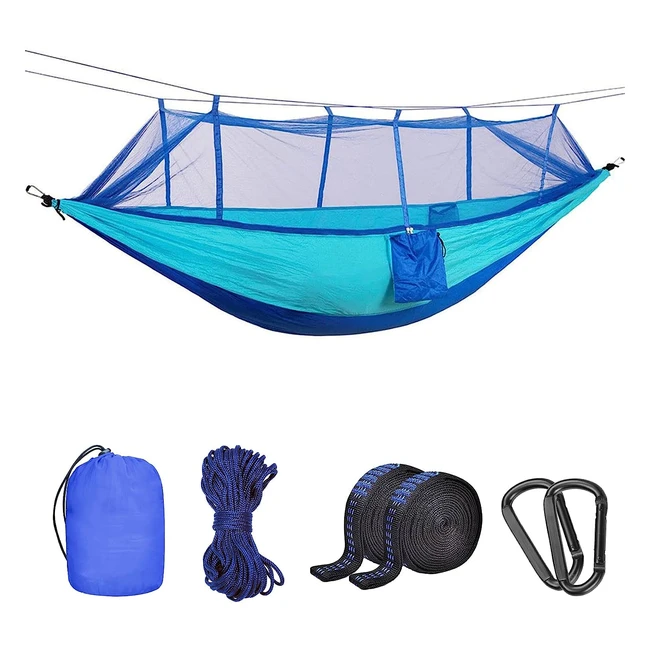 Hamac de camping avec moustiquaire Uplayteck ultraléger, 260 x 140cm, 300kg, portable, bleu