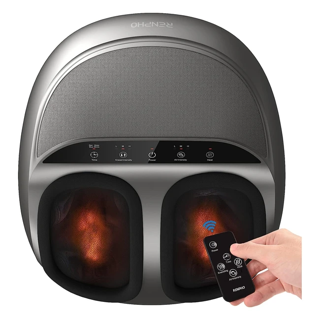 Renpho Foot Massager with Heat - Deep Kneading Shiatsu Massage - Relieve Pains - Remote Control - Silver
