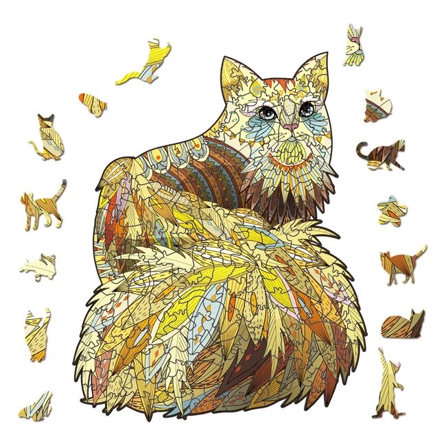 Puzzle in Legno Athlchamp per Adulti e Bambini - Pezzi Unici a Forma di Gatto Ragdoll Dorato Medio - 238x30cm