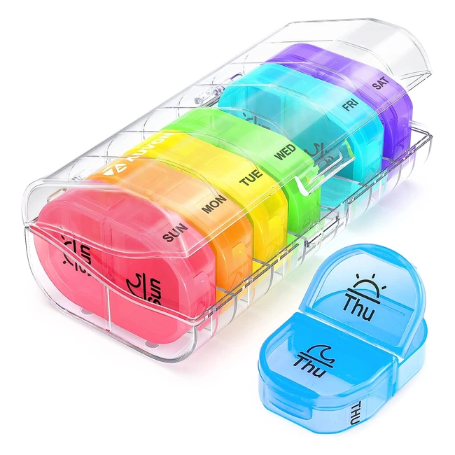 AUVON Pill Box Organizer - 7 Day 2 Times a Day - Colorful Attachable Tablet Organizer