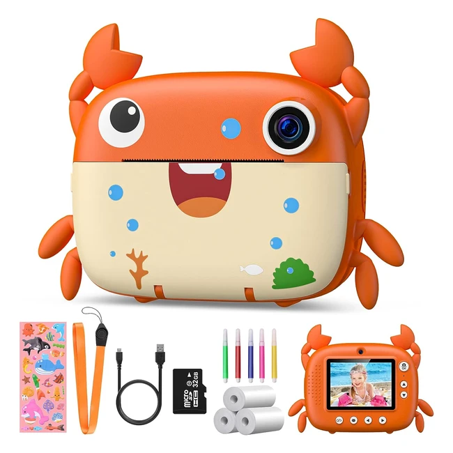 Appareil photo enfant instantané 24 pouces - 1080p HD - Caméra vidéo selfie - Carte SD 32GB - Cadeau enfant