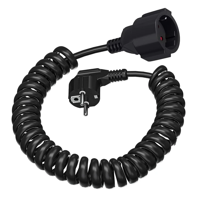 Cable Extensión Schuko Espiral 06m-2m MX IP20230V16 3x10mm Enchufe Negro