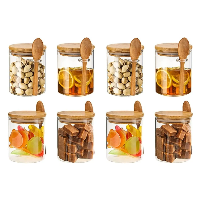 Juego de 8 botes de cocina Hileyolla 180ml, almacenaje con cuchara, tarros de cristal herméticos