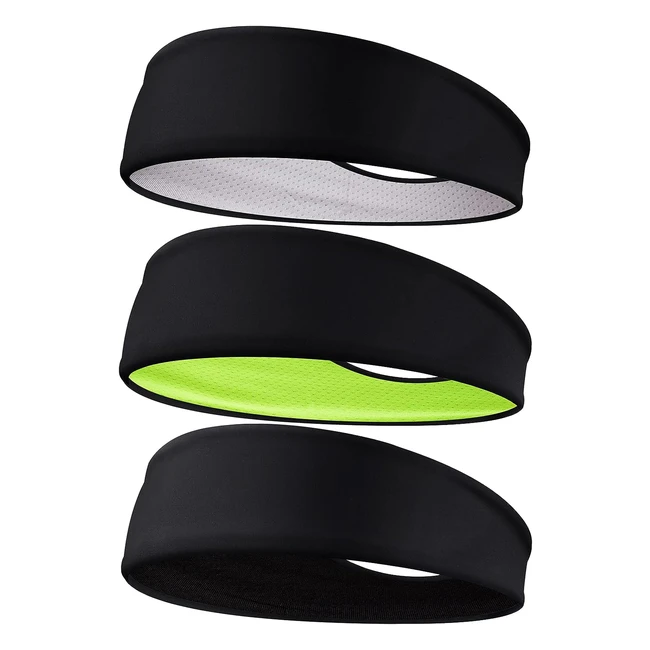 Easyoung Mens Headbands 3-Pack - Sweat Wicking Non-Slip Breathable