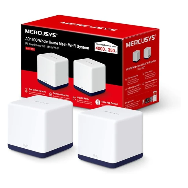 Mercusys AC1900 Whole Home Mesh WiFi System - Coverage up to 4000 ft - Dual Band WiFi - Easy App Control - Halo H50G2Pack