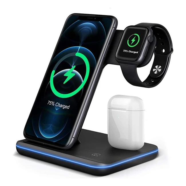 3 in 1 Wireless Charger for iPhone - Fast Charging Stand Dock for Apple iWatch - Wireless Charging Station for AirPods - Najov Qi 15W