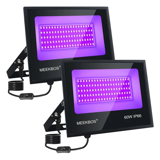 Foco Luz Negra Ultravioleta Meekbos 2 Piezas - 60W LED UV 385-400nm IP66 Impermeable
