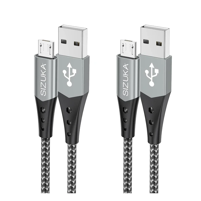 Cavo Micro USB 2 Pezzi 2m Nylon - Trasferimento Dati e Ricarica Rapida - Compatibile con Samsung S5/S6/S7, Huawei, HTC, LG, Kindle