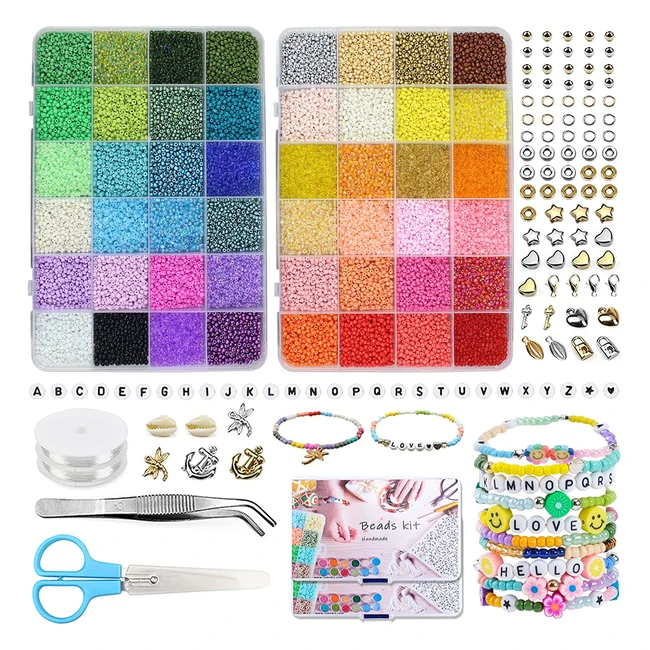 Ensemble de 40 000 perles de verre pour bracelets - DIY avec perles lettres - Colores de 4mm