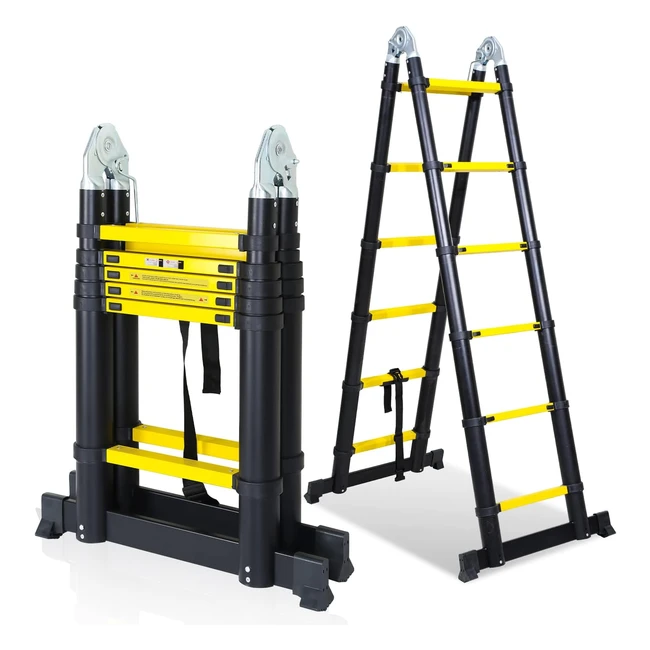 Échelle télescopique antidérapante Sonnewelt en aluminium avec poignée de transport - 5m de longueur - Charge maximale 150kg