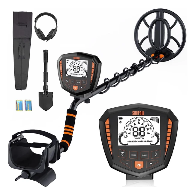 Détecteur de métaux Sunpow - Bobine étanche IP68 - Identifie 9 types de métaux - Précision et profondeur de détection de 10 pouces - 5 modes - Anti-interférence