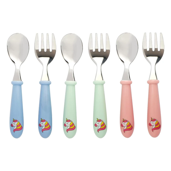 Exzact Cubiertos para Niños - 6 Unidades - Acero Inoxidable 18103 - Tenedores y Cucharas para Niños - Cubiertos Pequeños sin BPA - Apto para Lavavajillas - Unicornio