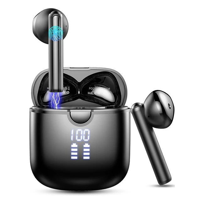 Écouteurs Bluetooth sans fil, Écouteurs 53 HiFi Stéréo avec 4 micros, 40h d'autonomie, IP7 étanches, charge rapide, pour iOS Android - Noir