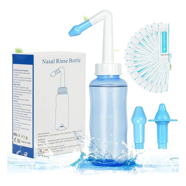 URAQT Neti Pot Nasal Rinse Kit - 300ml Sinus Rinse Bottle with 40 Salt Packets -