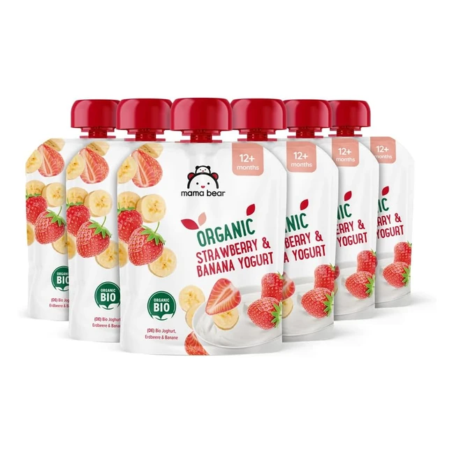 Yogurt biologico Mama Bear con puree di fragola, banana e carota viola - Confezione da 6