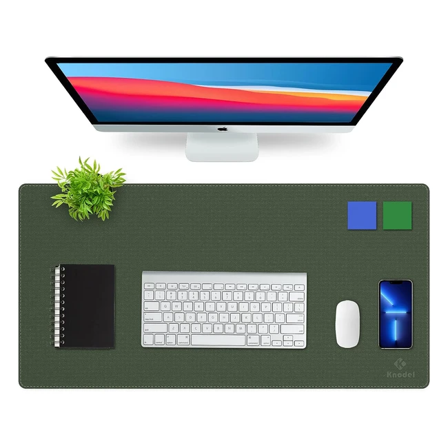 Upgrade Knodel Tischmatte Schreibtischunterlage 80 x 40 cm PU-Leder Tischmatte Laptop Tischmatte wasserdichte Schreibtischunterlage für Büro oder Zuhause Doppelseitig Dunkelgrün