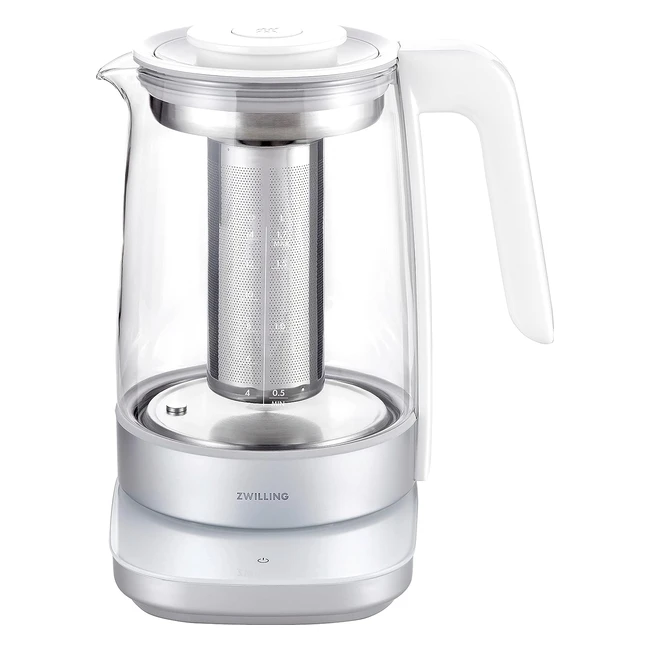Zwilling Enfinigy Glas Wasserkocher mit Teesieb, Temperaturregelung, Tee-Timer, 1850 Watt, 1,7 Liter, Weiß