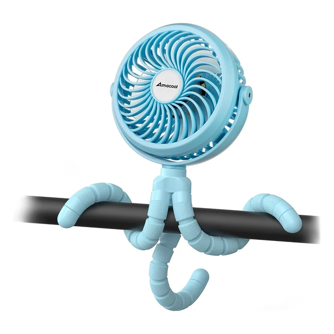 Amacool Battery Operated Stroller Fan - Flexible Tripod Clip-On Fan with 3 Speeds - Rotatable Handheld Personal Fan