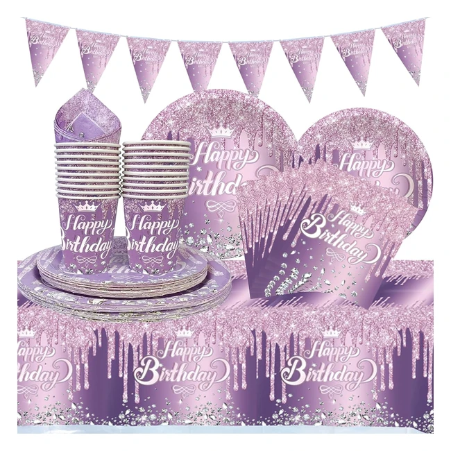 Ensemble Vaisselle Dugeho Pourpre Party - Assiettes, Tasses, Serviettes - Anniversaire, Fête, Mariages - 20 Invités